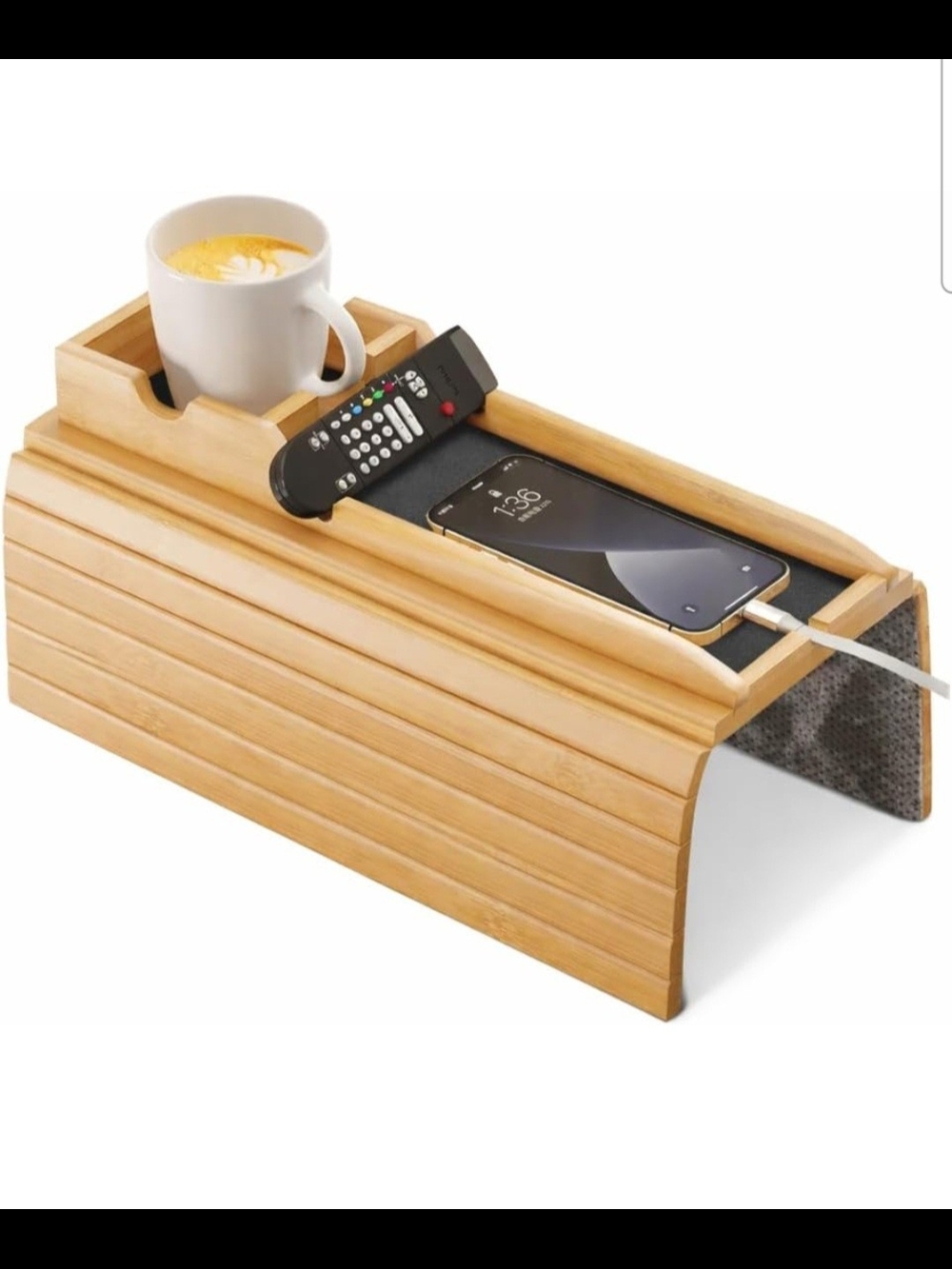 Bamboo Sofa Arm Tray with Cup & Phone Holder